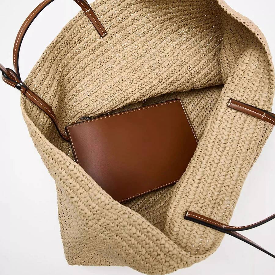Casual Large Capacity Straw Tote Bag Designer Woven Women Shoulder Bags Handmade Summer Beach Handbags With Small Purses 2025