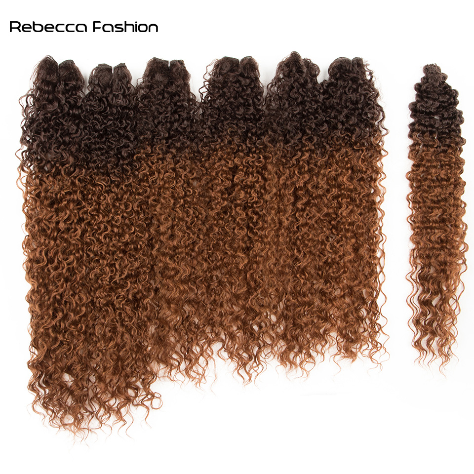 Rebecca Fashion 7PCS In One Pack 22 24 26inches Kinky Bundles Black Color Tresses Synthetic Hair Extensions Curly Hair Accessories