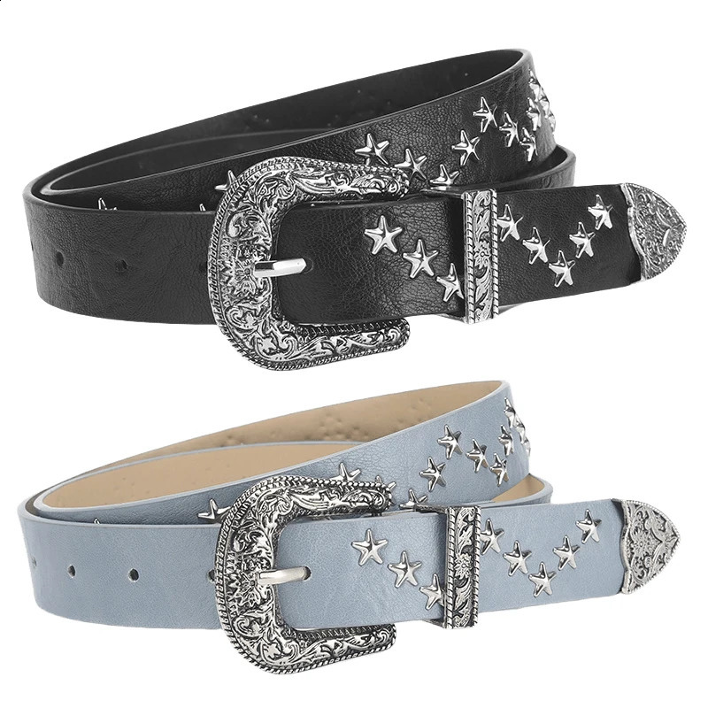 Star Rivet Pu Womens Belt Goth Retro Versatile Jeans Accessories Girdle Hip Hop Punk Y2k Girls Pin Buckle Black Waistband 260626