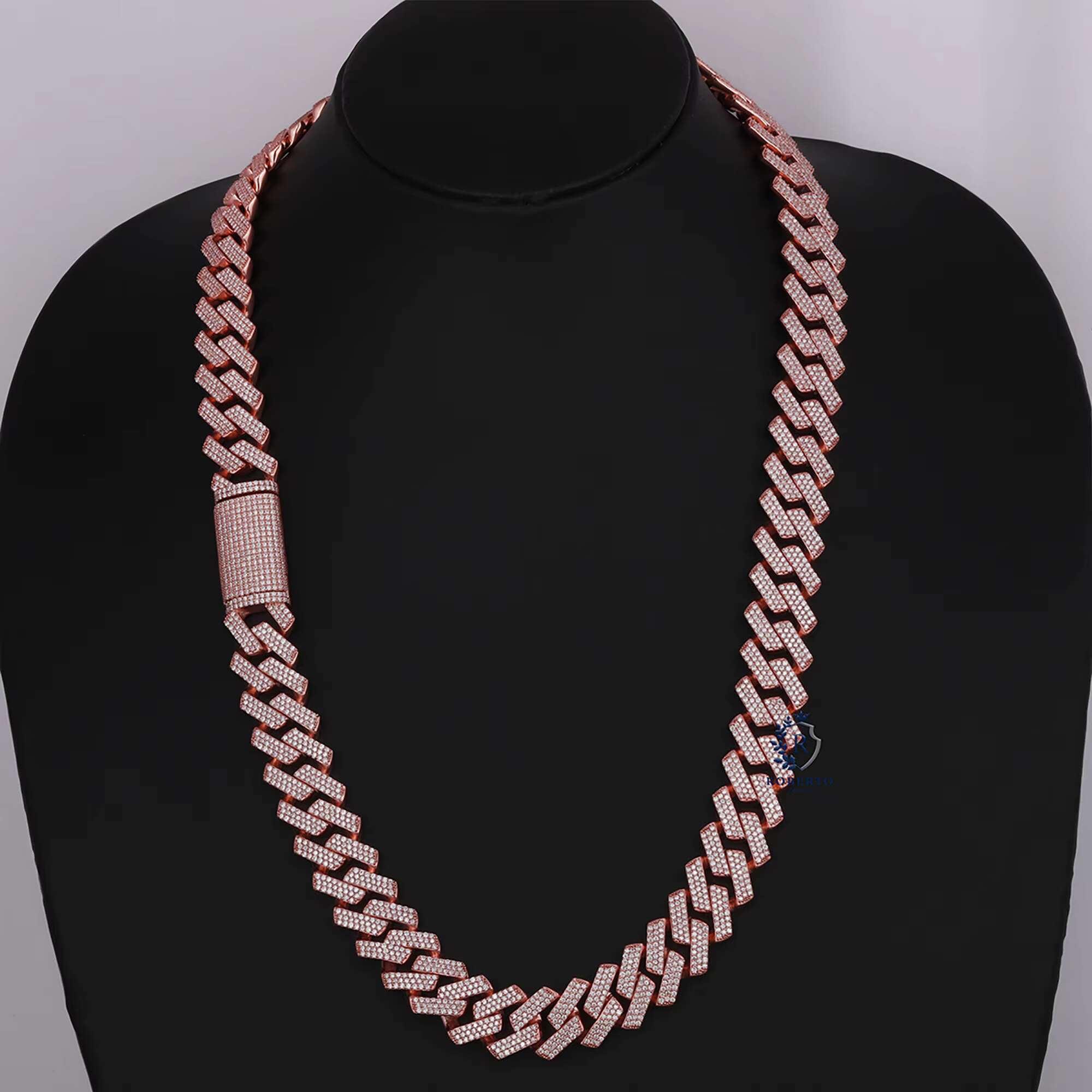 12mm Hip Hop Moissanite Cuban Link Chain 10Kt Rose Gold Bling Prong Set Mens Moissanite Diamond Necklace