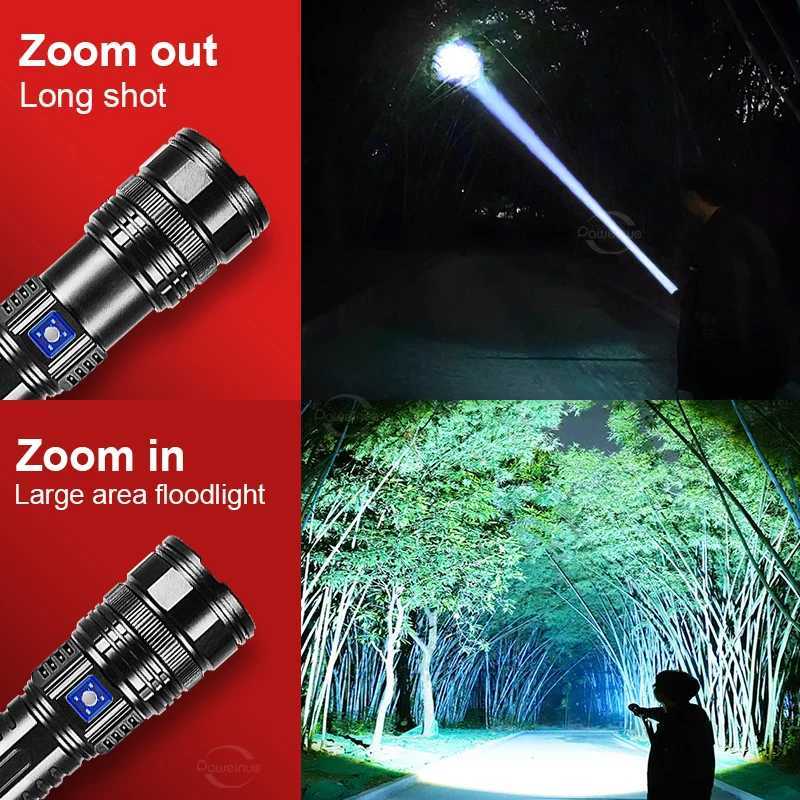99000000LM Most Powerful Flashlight High Power LED Flashlights Rechargeable Torch Zoomable Power Display For Camping LanternXJ250529