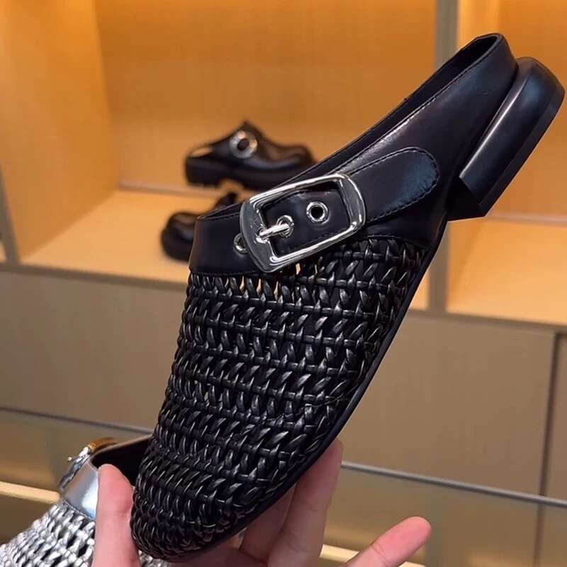 Cowhide Version ~ Niche Belt Buckle Closed Toe for Women Outdoor 2025 New Spring Summer Thick Sole Mules Sandals