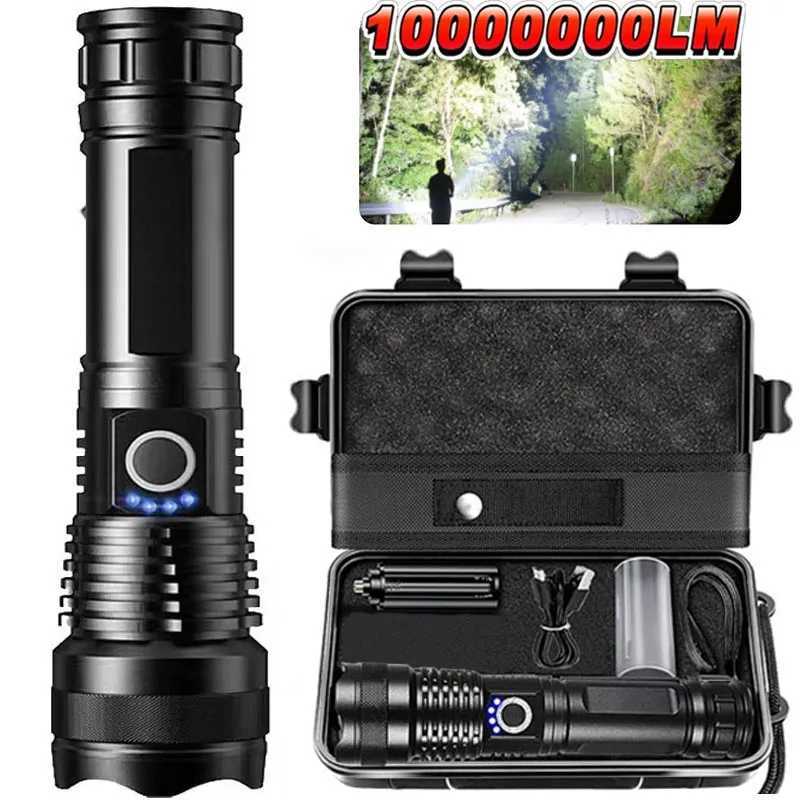 High Power Rechargeable LED Tactical Flashlight Aluminum Alloy Telescopic Zoom Torch Lamp for Outdoor Camping Fishing XJ250529