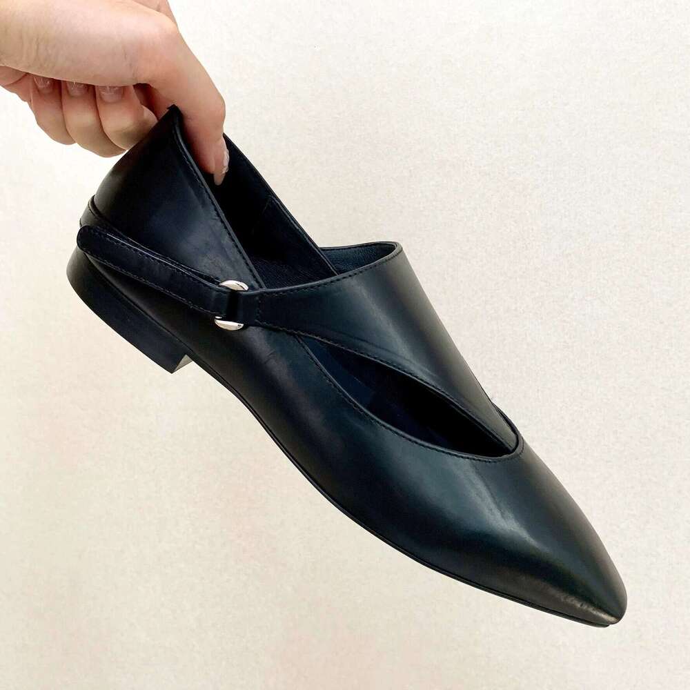 Genuine Niche T-Strap Low Heel Flat Square Toe Women's Spring Autumn New Versatile Loafers Small Leather Shoes