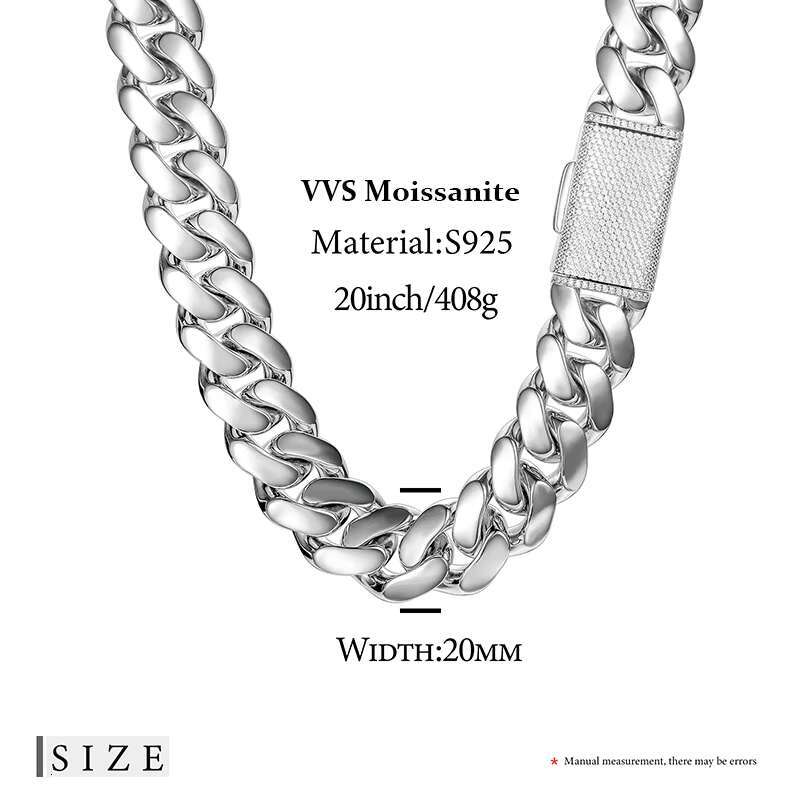 Dropshipping Hip Hop Jewelry 20mm Sterling Silver VVS Moissanite Iced Out Box Clasp Miami Cuban Link Chain Necklace for Men