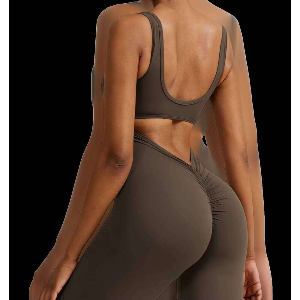 Hollow Out Beauty Back Women Tight Peach Butt Running Fitness Yoga Bodysuit Jumpsuit