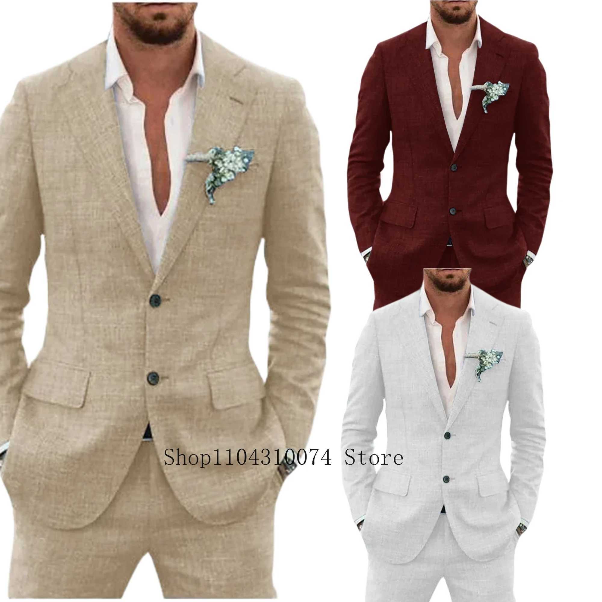 2 Pieces Blazer and Pants Set Linen Suit Tailored Suits Pocket in A Slot Mens Designer Clothes Vest for Office Evening Party Z250529