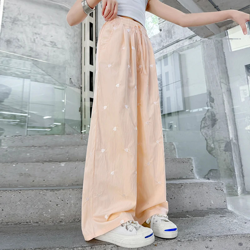 Girls Summer 2025 product thin love wide-leg pants ice silk pants girl Yamamoto pants childrens summer straight outer wear 250528