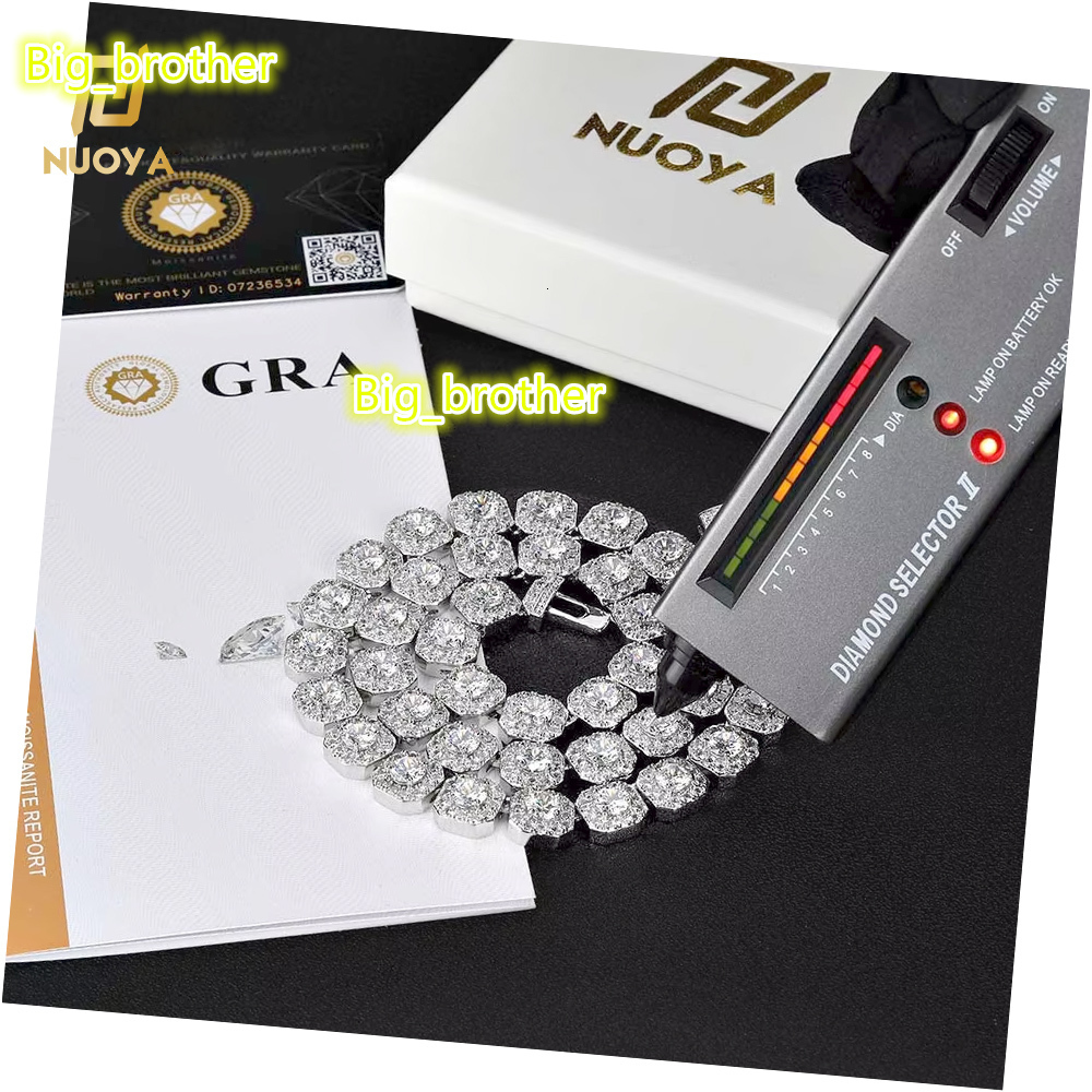 10/12mm Hip Hop Style Fine Jewelry Clustered Tennis Chain Necklace with Moissanite 925 Sterling Silver Tennis Chain for Gifts
