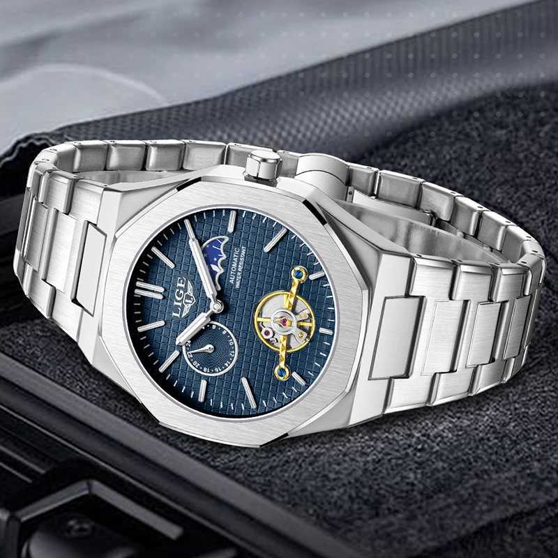 LIGE 2025 New Mechanical Watches Men Fashion Luxury Automatic Mens Watch Waterproof Luminous Tourbillon Wristwatch Reloj Hombre W250529