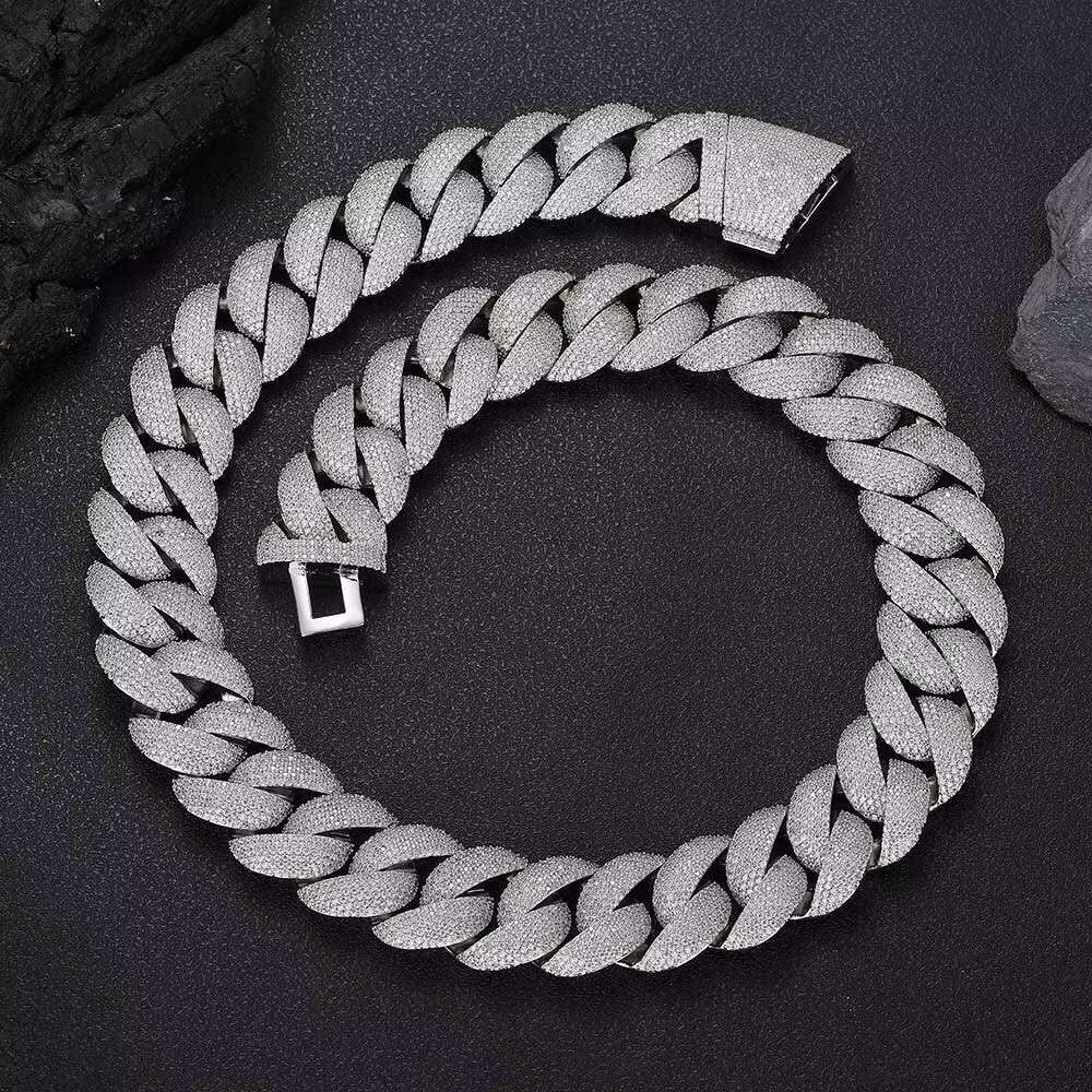 NUOYA 22mm VVS Moissanite Cuban Link Chain Necklace Fine Jewelry 925 Sterling Silver Fully Ice Out Cuban Link Chain for Women