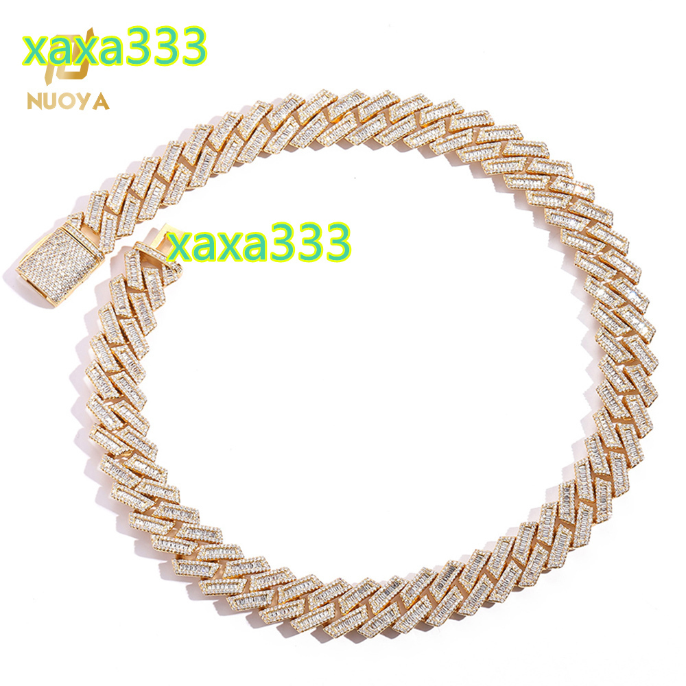 NUOYA Hip Hop Jewelry Iced Out 18MM 925 Sterling Silver Prong Chain Necklace Bling Moissanite Cuban Link Chain for Men Women