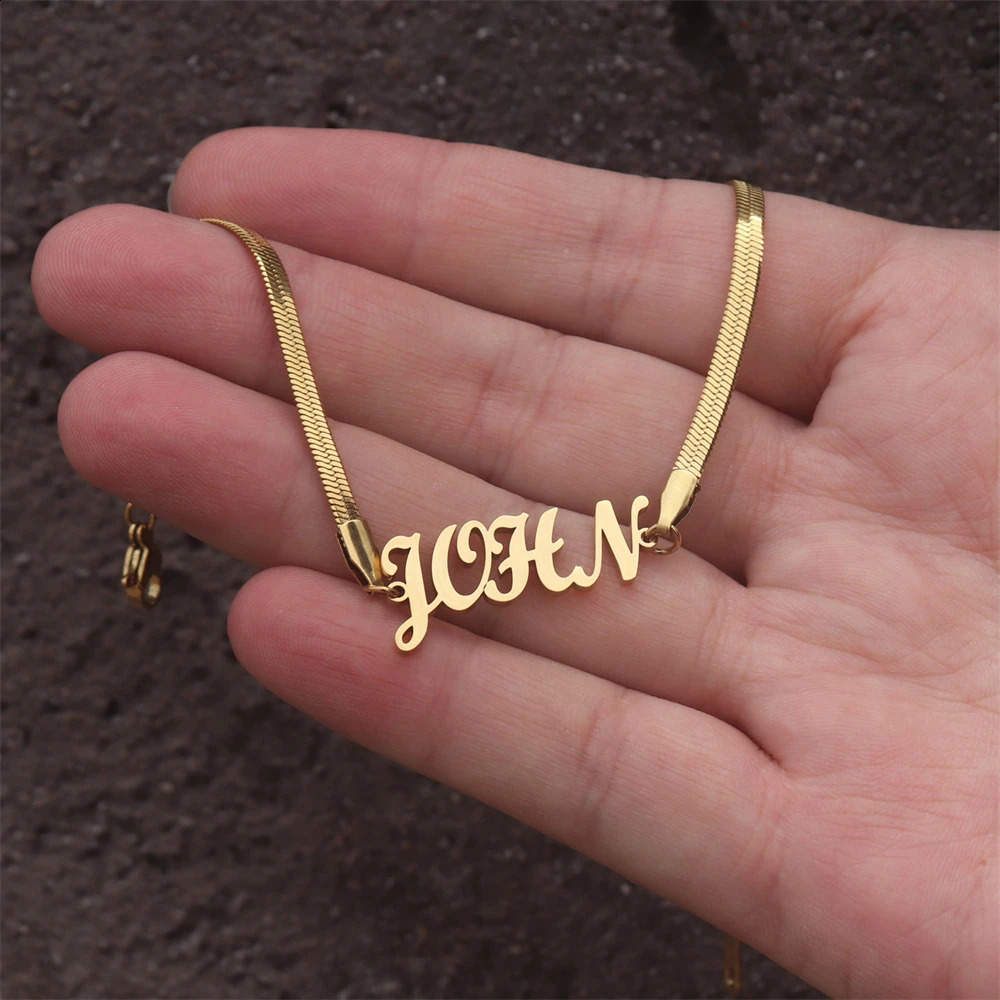 Personalized Nameplate Anklet Boho Jewelry Custom Snake Chain Name Ankle Stainless Steel Leg Bracelet Herringbone Tobillera 250526