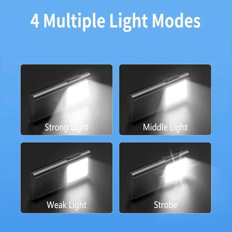 COB Flashlights 4 Lighting Modes Torch USB Rechargeable EDC Flashlight WIth Pen Clip Strobe for fishing Camping Repair Torch XJ250529