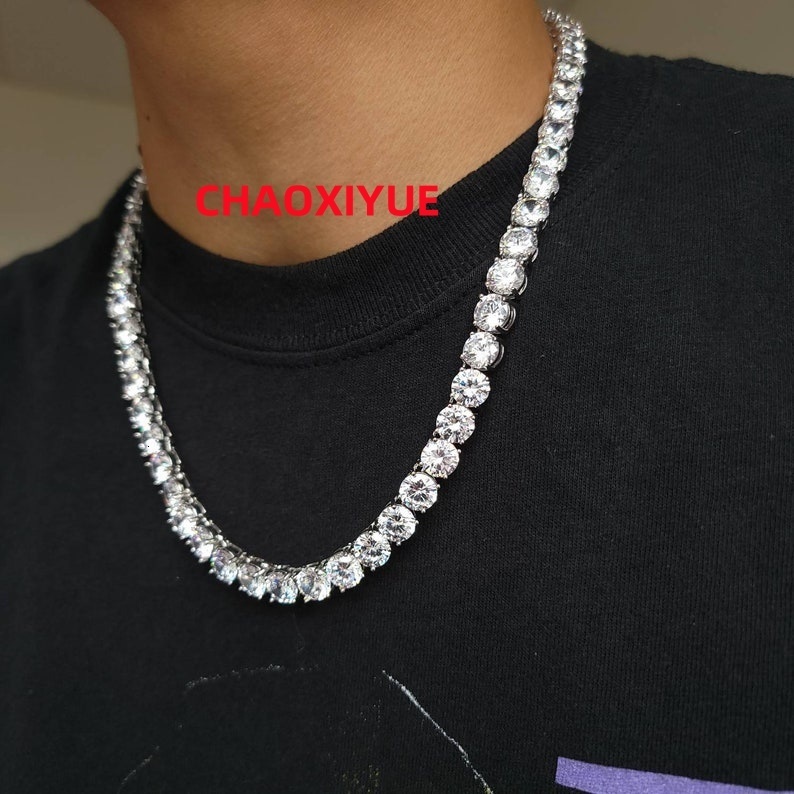 Big Diamond Hip Hop Jewelry D Color VVS Moissanite Tennis Link Chain Sterling Silver 925 Fine Jewelry Necklace