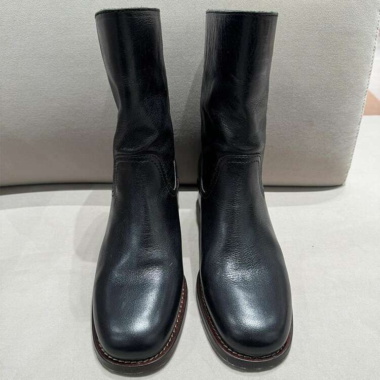 Korean Style Niche Simple Small Slanted Mouth Chelsea Mid-Calf Short Women Autumn Winter Thick Heel Martin Smoke Tube Boots