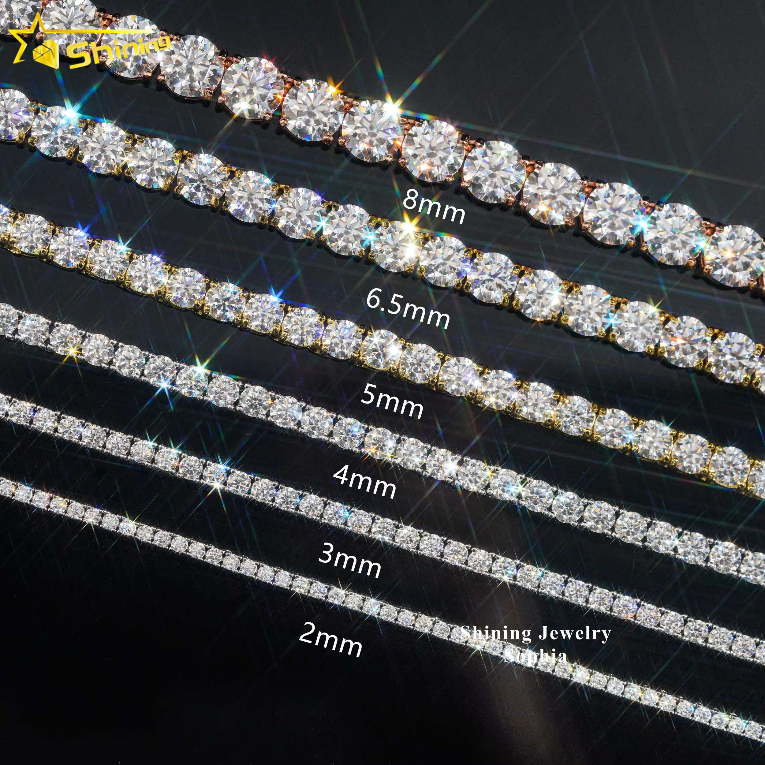 Fast Shipping Hip Hop Iced Out D Color VVS Lab Moissanite Diamond 925 Sterling Silver 2MM 3MM 4MM Tennis Bracelet Chain Necklace