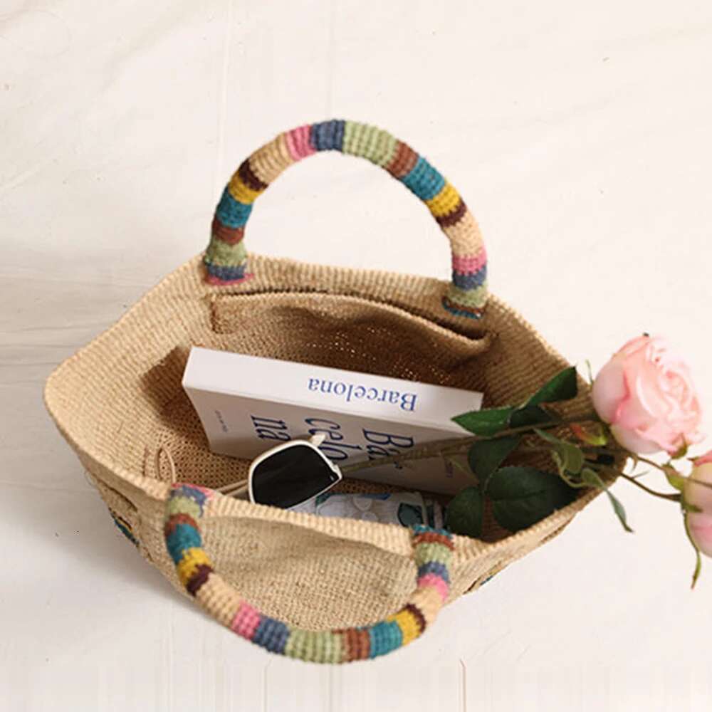 Summer Color Strip Straw Handmade Woven Rattan For Women Handbag NEW Raffia Beach Shoulder Bag Shopper Bucket Bags Tote