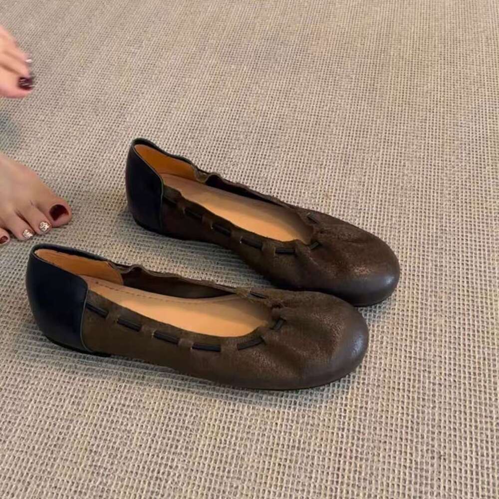 Genuine French Niche Soft Leather Flat for Women, Autumn Versatile Casual Slip-On Shallow Ballet Shoes
