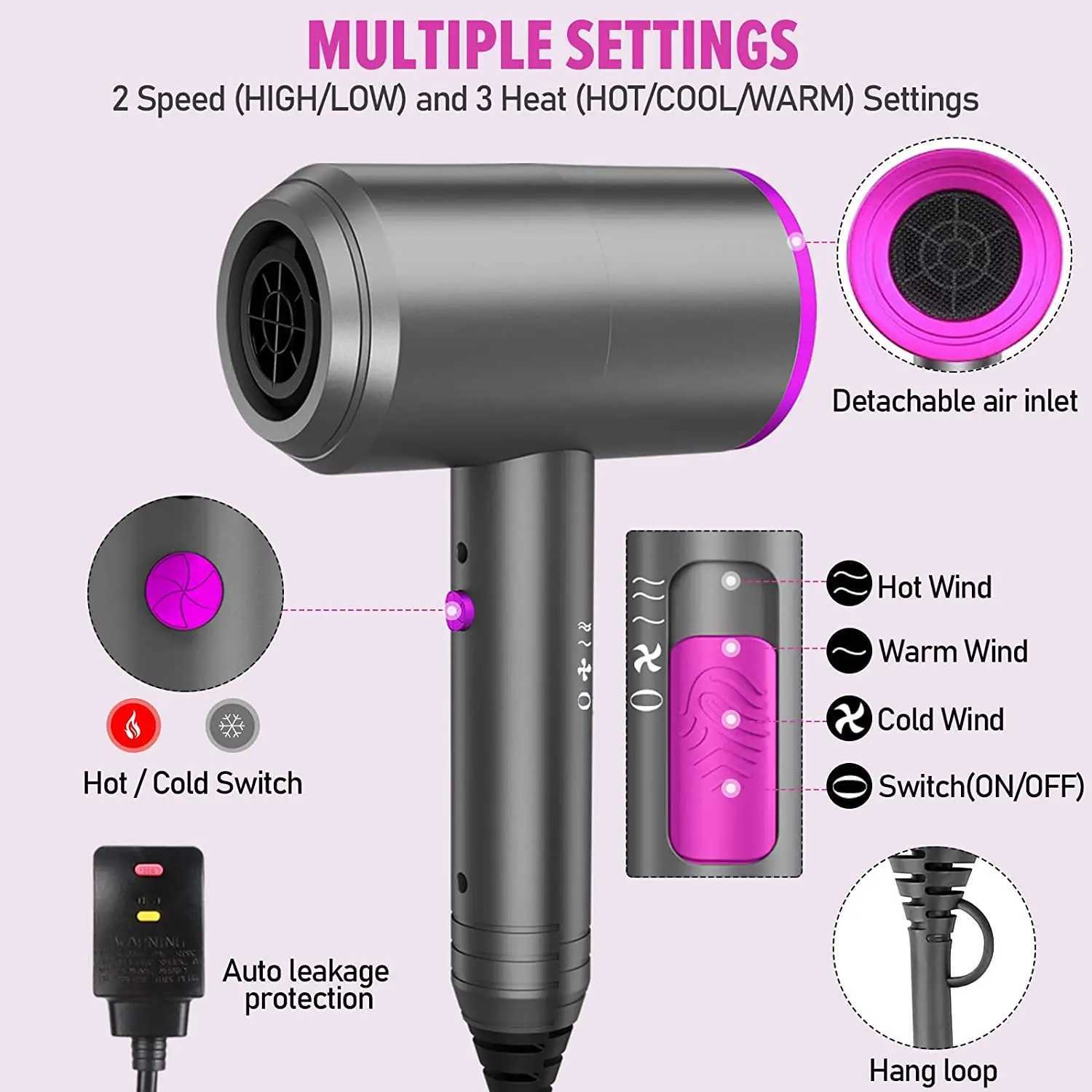 Phenitech Hair Dryer Blow Dryer Fast Drying Low Noise Constant Temperature Control Home SalonXJ250528