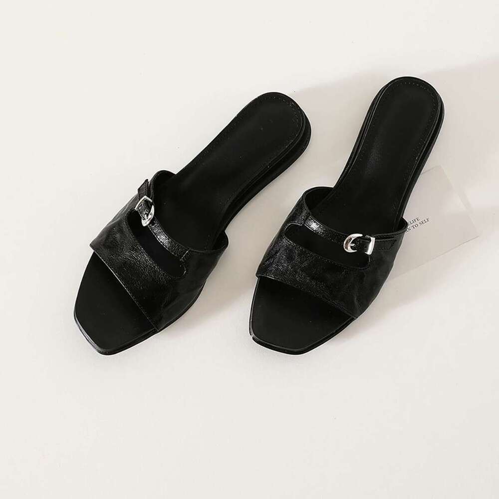 Cowhide Version ~ Small Wedge Open-Toe Square Toe Slip-On for Women Outdoor 2025 Summer New Beach Sandals