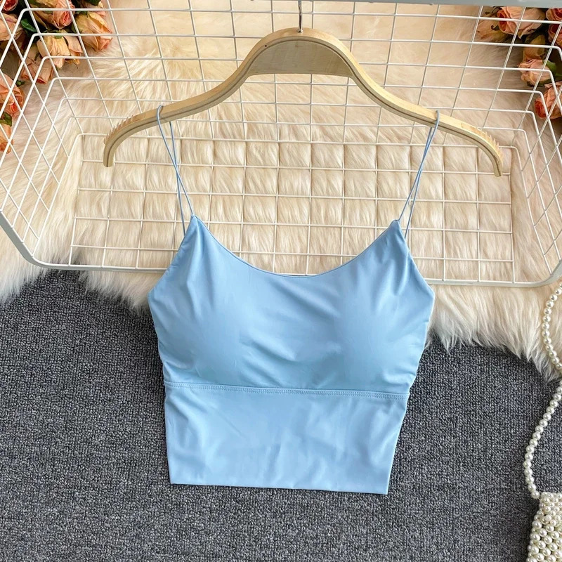 Women Crop Tops Sexy Solid Color Camisole Ice Silk Tube Top Seamless Sports Tank Wireless Underwear Padded Bra Bralette Vest 250527
