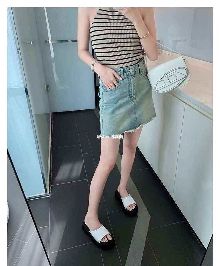 Instant Dispatch Su Yinyin Same Style Korean Version Round Toe One-Word Casual Thick-Soled Genuine Leather Slippers for Women Summer Outdoor Fashion