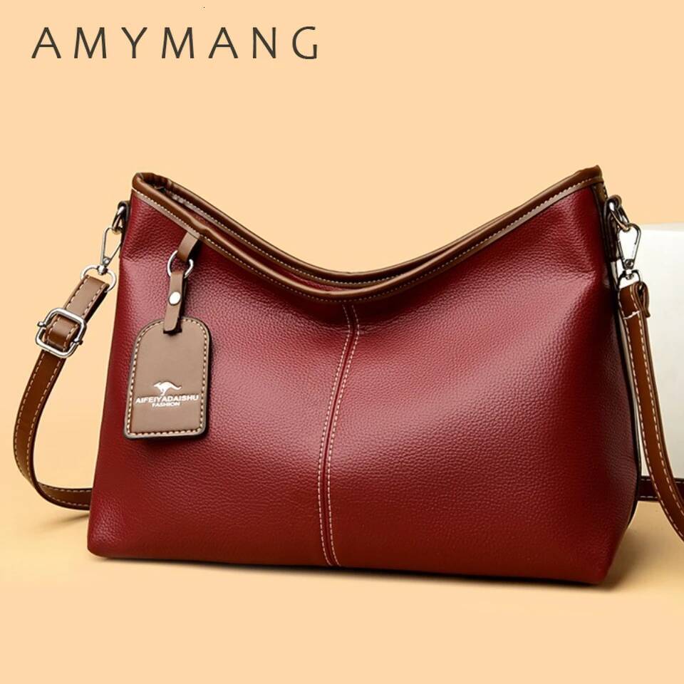 High Quality Soft Pu Leather Shoulder Hand Bags For Women Mother Handbags Color Contrast Crossbody Bag Small Casual Tote 2 Strap