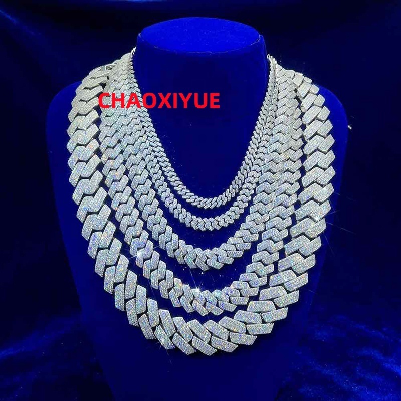 Pass Diamond Tester GRA Hip Hop S925 Silver Iced Out Bling 3 Rows 14mm 16mm 18mm 20mm VVS Moissanite Cuban Link Chain for Men