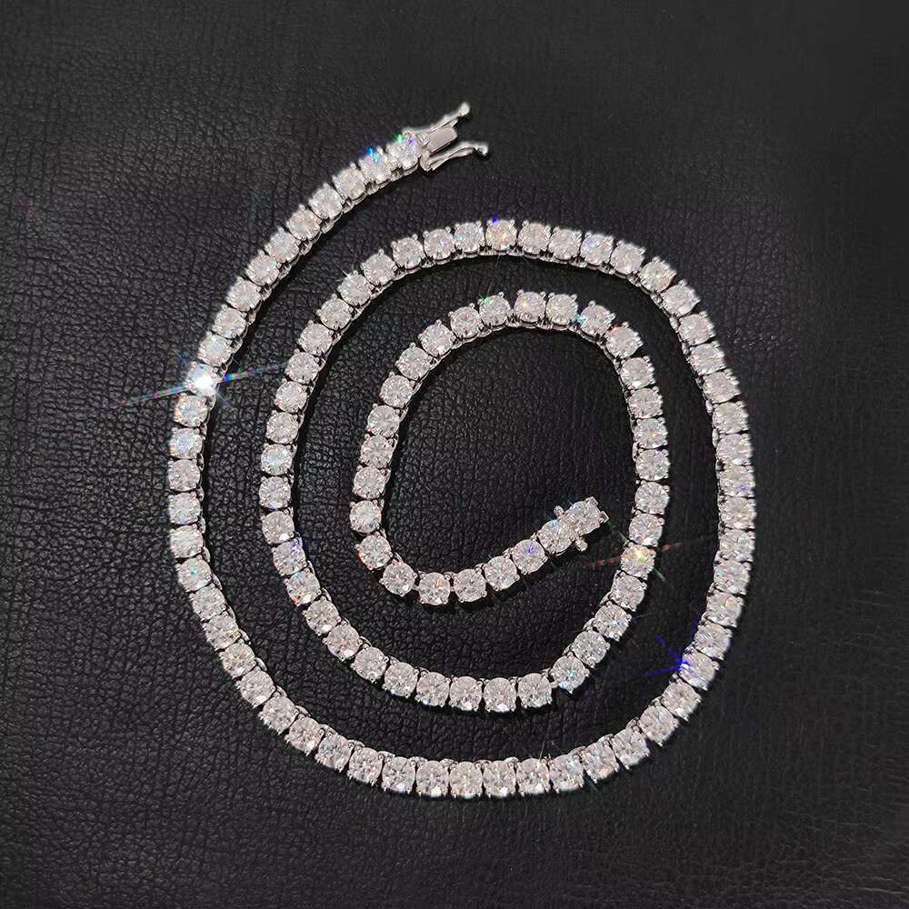 Iced Out Hip Hop Moissanite Tennis Necklace 3mm 4mm 5mm 925 Sterling Silver Moissanite Diamond Tennis Chain Necklace