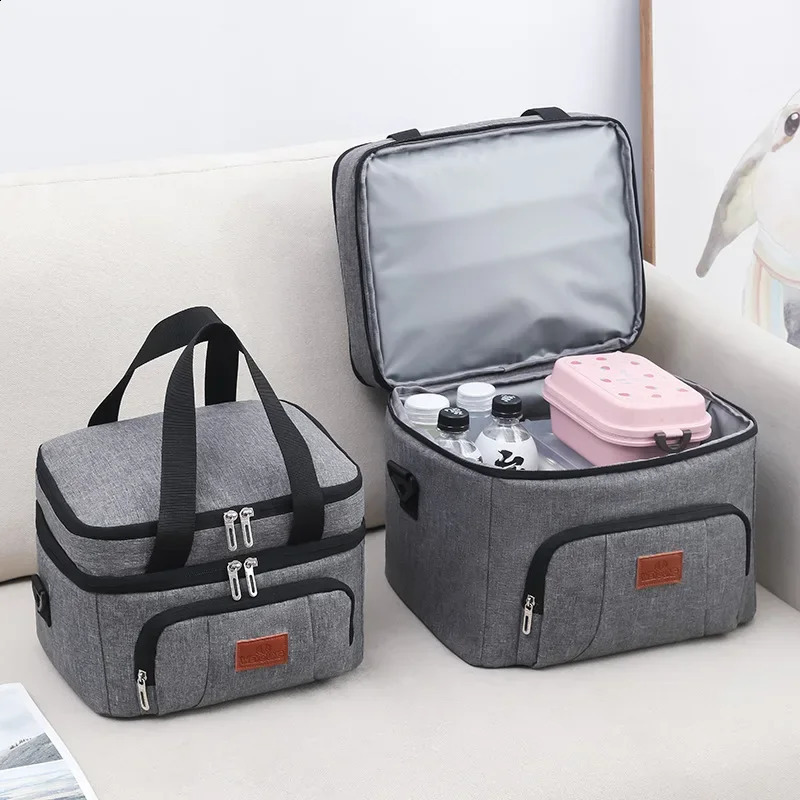 Multifunctional Double Layer Tote Cooler Lunch Bags for Women Men Large Capacity Travel Picnic Box with Shoulder Strap 250528
