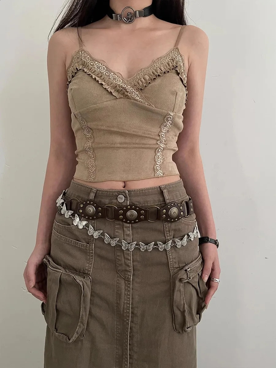 Western Cowboy Belt For Women American Vintage Brown Rivet Belt Versatile Denim Belt With Ins Style 250523