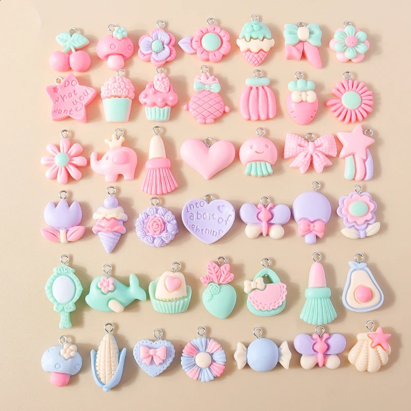 15pcs Mix Kawaii Summer Vacation Pink Flower Heart Butterfly Ice Cream Star Resin Earrings Charms Diy Jewelry Making Pendant 250519
