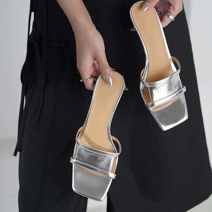 Sheepskin Version ~ French Niche Style Stiletto Heel One-Strap Sandals for Women Outdoor Wear 2025 Summer Elegant Suede Square Toe Slippers