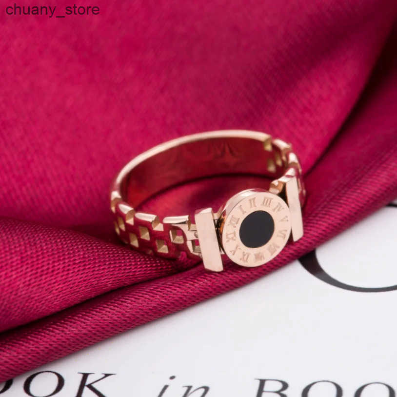 316L Stainless Steel New Fashion Upscale Jewelry Punk Rose Gold Color Hollow Round Roman Numerals Rings For Women Ladies Gift z250529FBSY