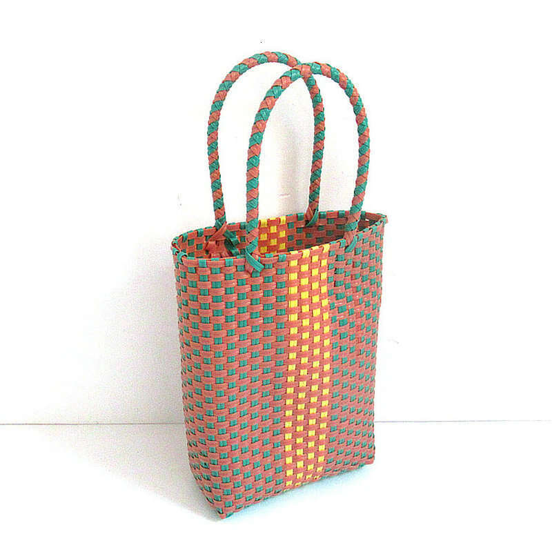 Plastic Thin Strip Woven Rectangular Small Color-Block Shopping Photo Summer Handbag Women's Bag