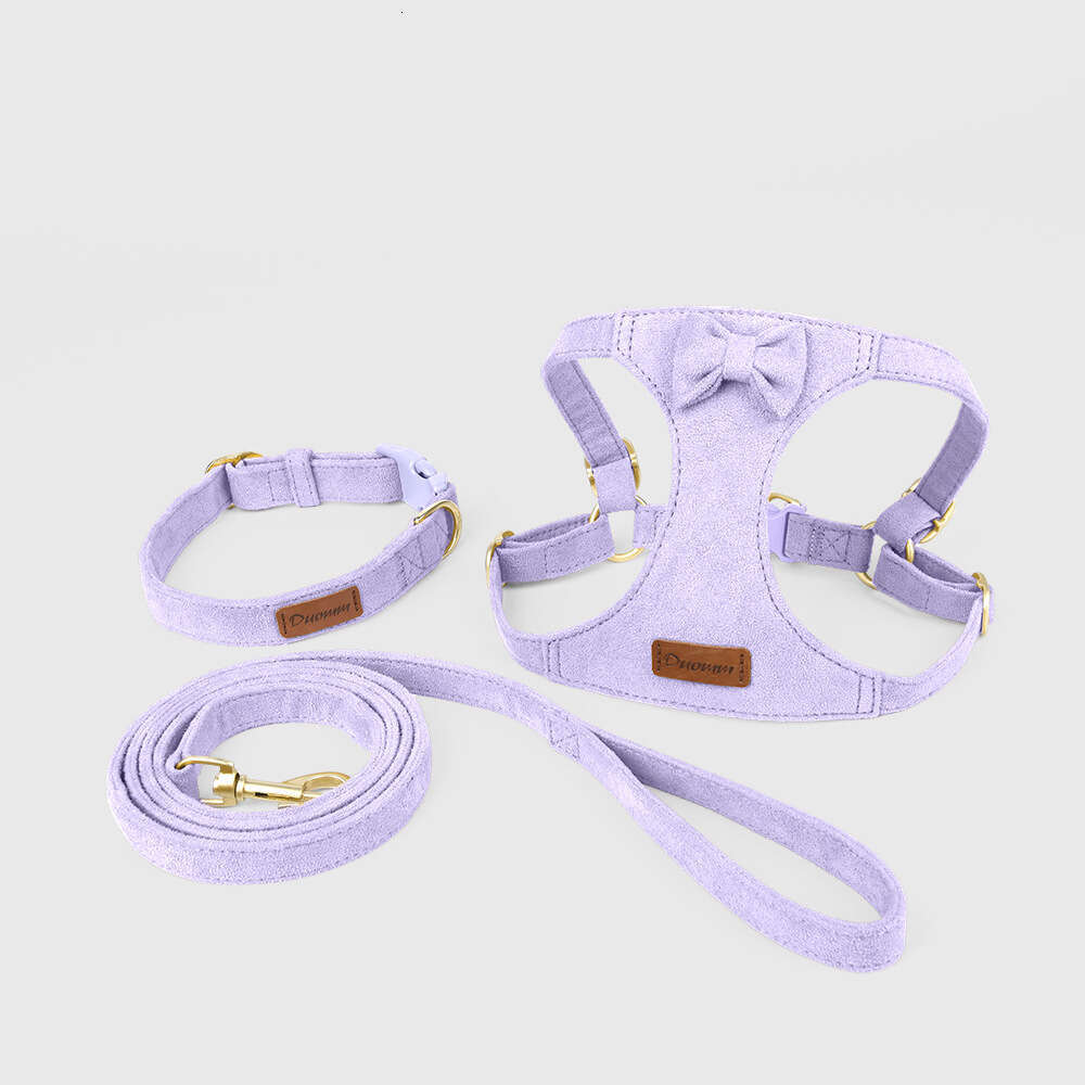 New Leash Vest-Style Collar Deer Fiber Veet Dog Chest Harness Three-Piece Set Pet Supplies