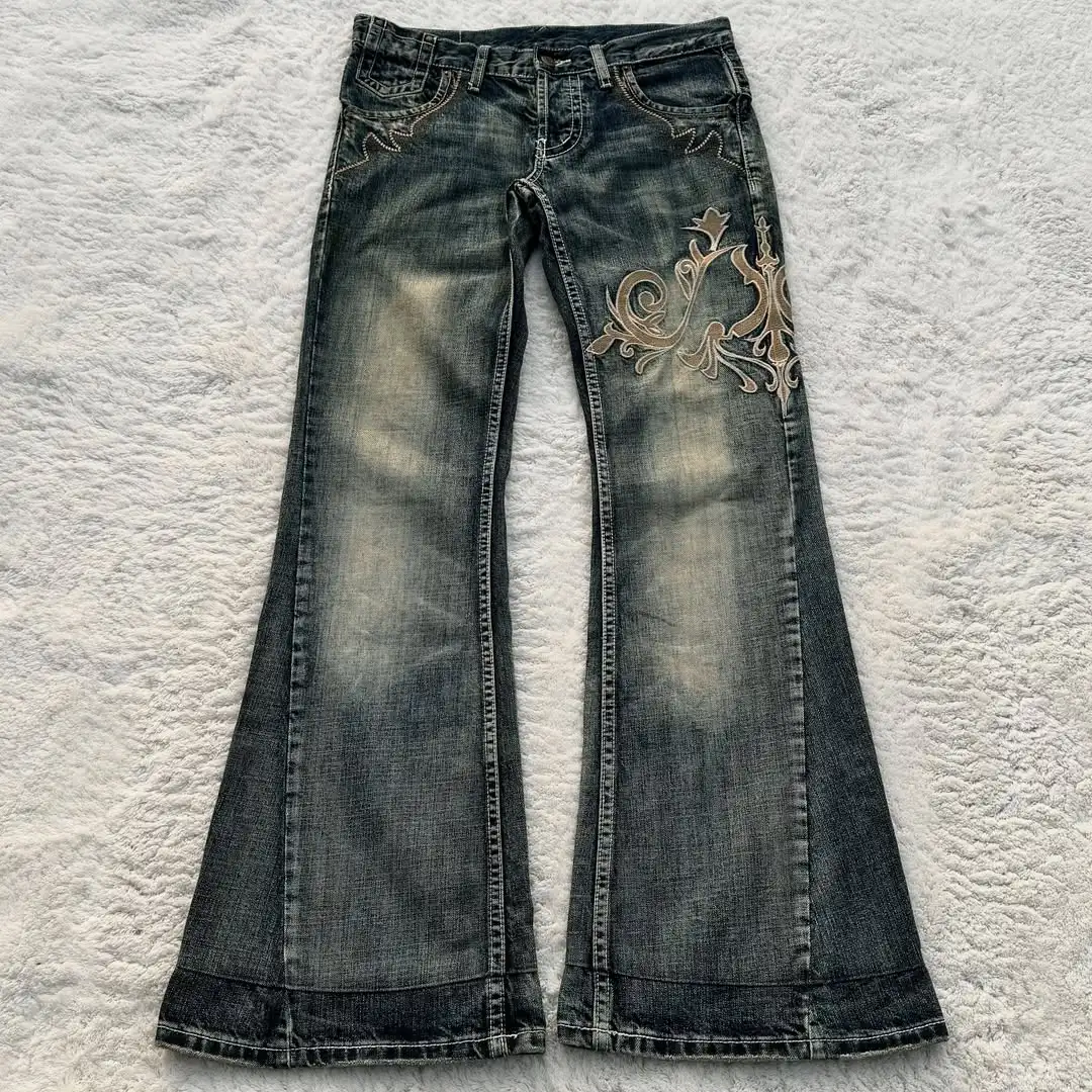Men's Jeans Y2K Washed Gothic Retro Micro Flared Double Waisted Black Denim Pants Men Women Streetwear High Quality Design Trousers