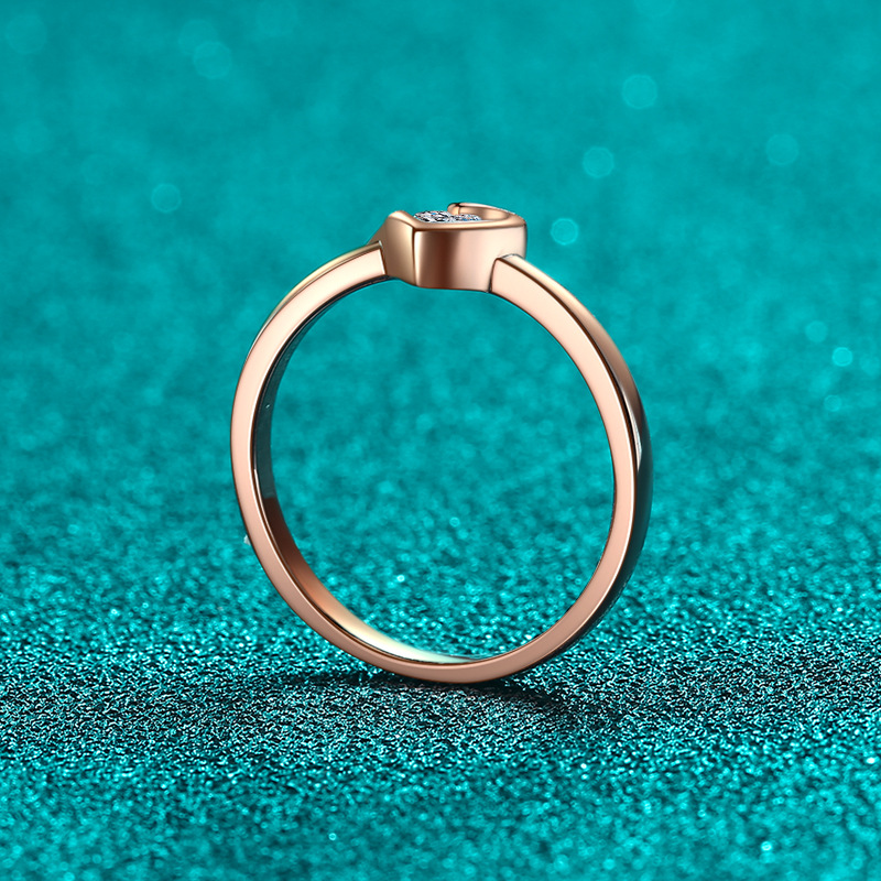 S925 Sterling Silver Moissanite Heart Shape Ring, Champagne Gold Minimalist Design for Women, Elegant Luxury Jewelry