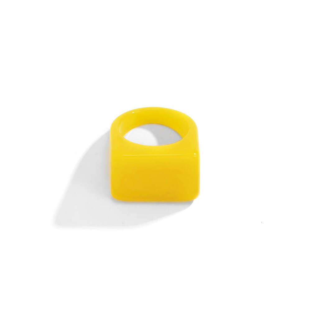 Creative Geometric Square Wide Edge Simple Fashion Colorful Resin Plain Band Ring