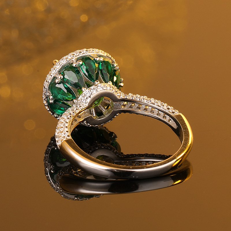 Princess Style S925 Sterling Silver Emerald Green Engagement Ring with Full Diamond Setting, Luxury Wedding Jewelry Gift