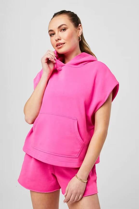 High-Quality Logo Summer Gym Workout Tailored Hoodie 2-Piece Shorts Set Sportswear Jogger Women's Tracksuit