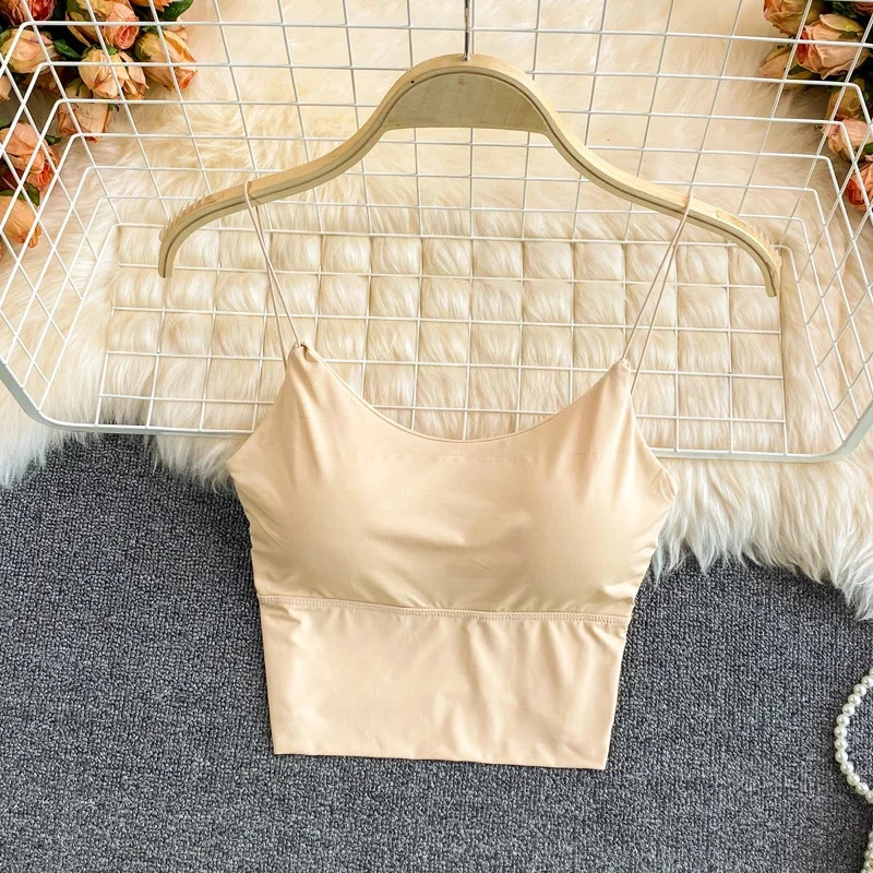 Women Crop Tops Sexy Solid Color Camisole Ice Silk Tube Top Seamless Sports Tank Wireless Underwear Padded Bra Bralette Vest 250527