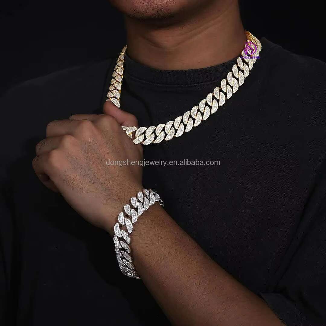 Vvs Moissanite Diamond Cuban Link Chain Bracelet Men Hip Hop Necklace Iced Out 925 Silver Factory Wholesale High Quality 16mm