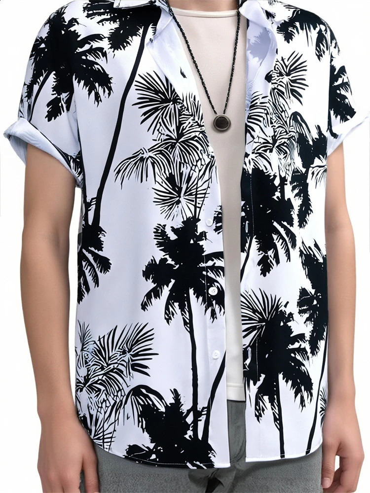 Hawaiian Shirt Man Print Casual Thin Beach Slim Fashion Shirt High Quality Black Social Vintage Funny Oversized Clothing 250528