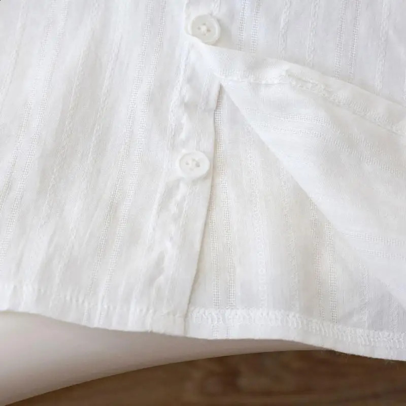 DAYIFUN Doll Collar Shirts Childrens White Cuffed Heart Embroidered ShirtSpring/Summer Solid Color Long Sleeved Fashion Top 250526bj