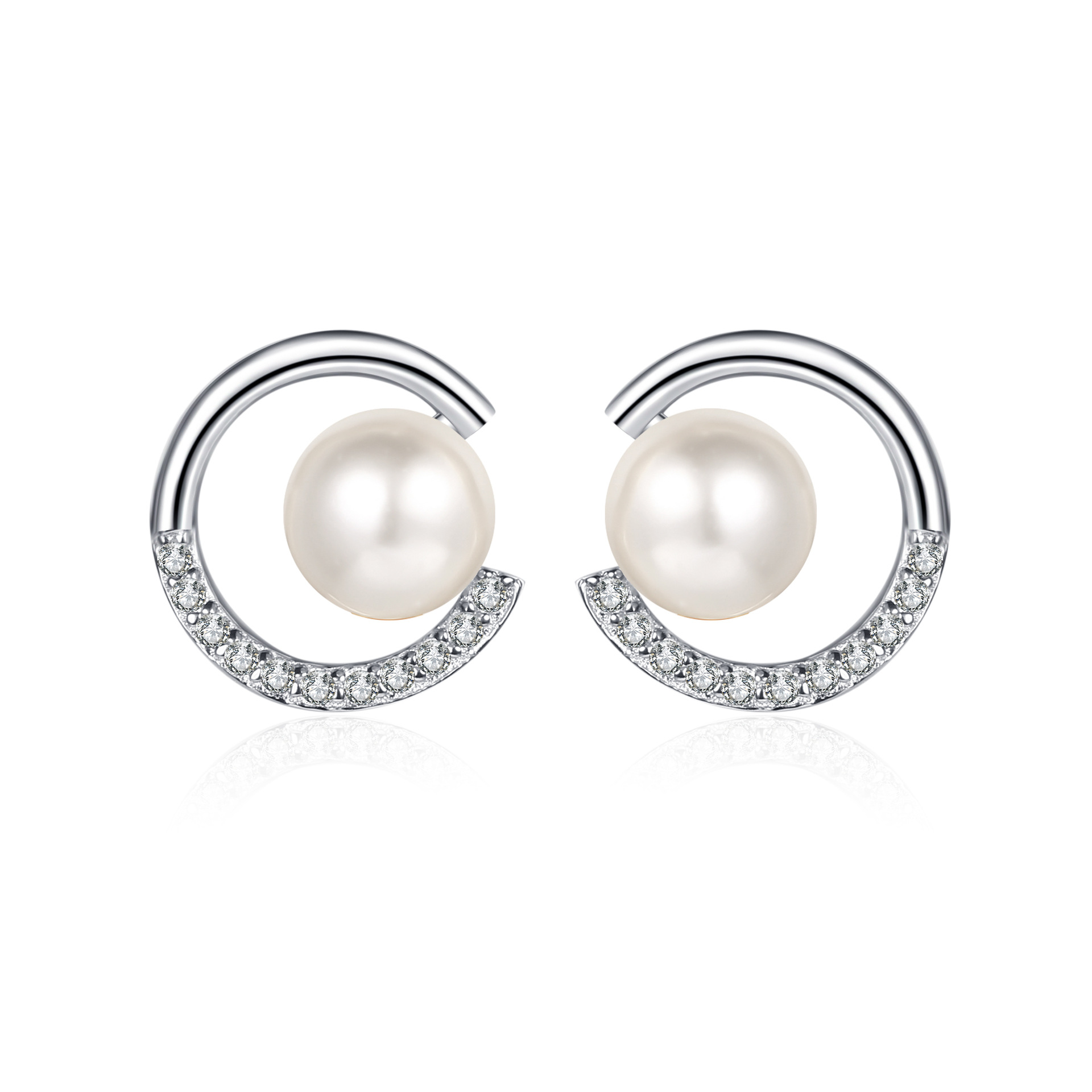 925 Sterling Silver Stud Earrings for Women, Freshwater Pearl CC Style Moissanite Earrings, Flawless Design, High-End Fashion Jewelry