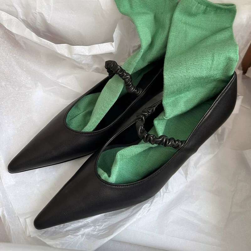 Genuine Leather French Pointed Toe Stiletto Shallow Mouth Single Strap Women's Shoes 2025 New Spring Summer Elegant Cat Heel High Heels