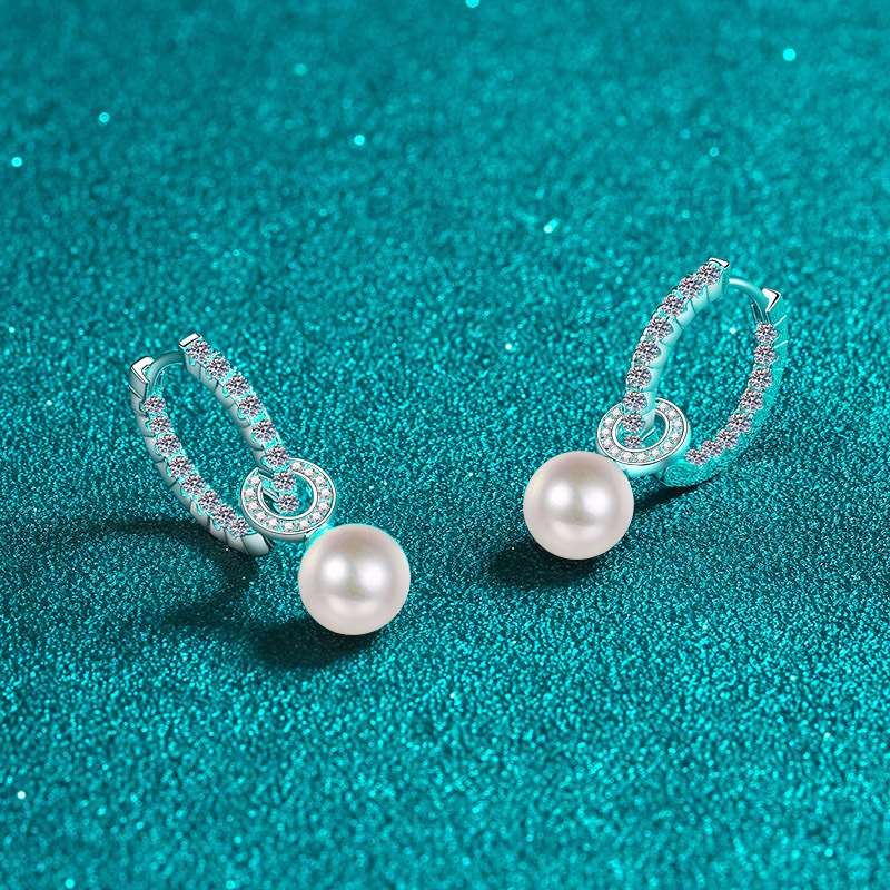 925 Sterling Silver PT950 Gold Plated Earrings, 5A Moissanite Freshwater Pearl Stud and Drop Earrings, Fashionable Chic Women's Jewelry, Wholesal