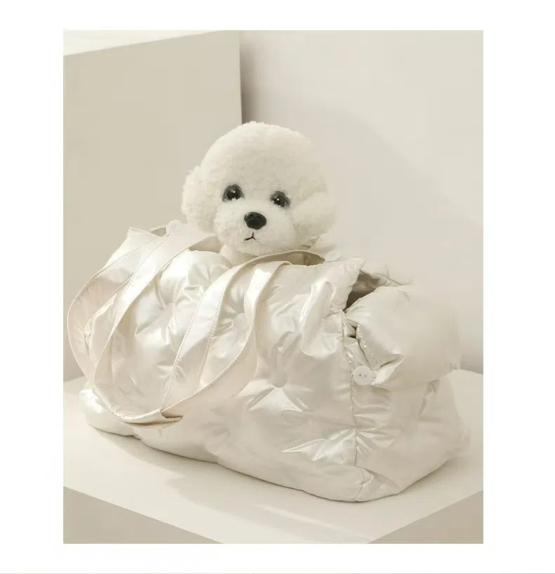 Japanese Style Luxury Puffy Pet Carrier Bag - Waterproof & Warm Dog Cat Handbag with Detachable Inner Mesh Bag
